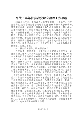 2024年海关上半年社会治安综合治理工作总结