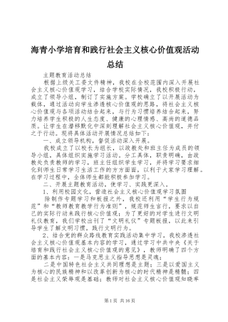 2024年海青小学培育和践行社会主义核心价值观活动总结