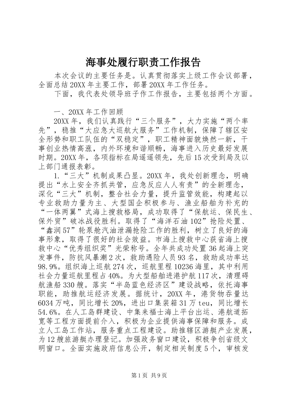 2024年海事处履行职责工作报告_第1页