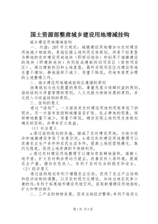 2024年国土资源部整肃城乡建设用地增减挂钩