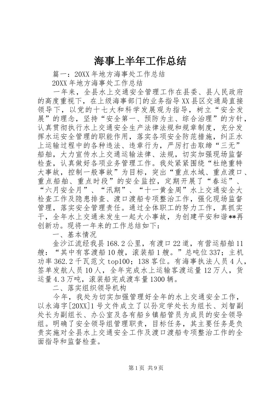 2024年海事上半年工作总结_第1页