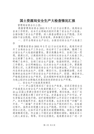 2024年国土资源局安全生产大检查情况汇报