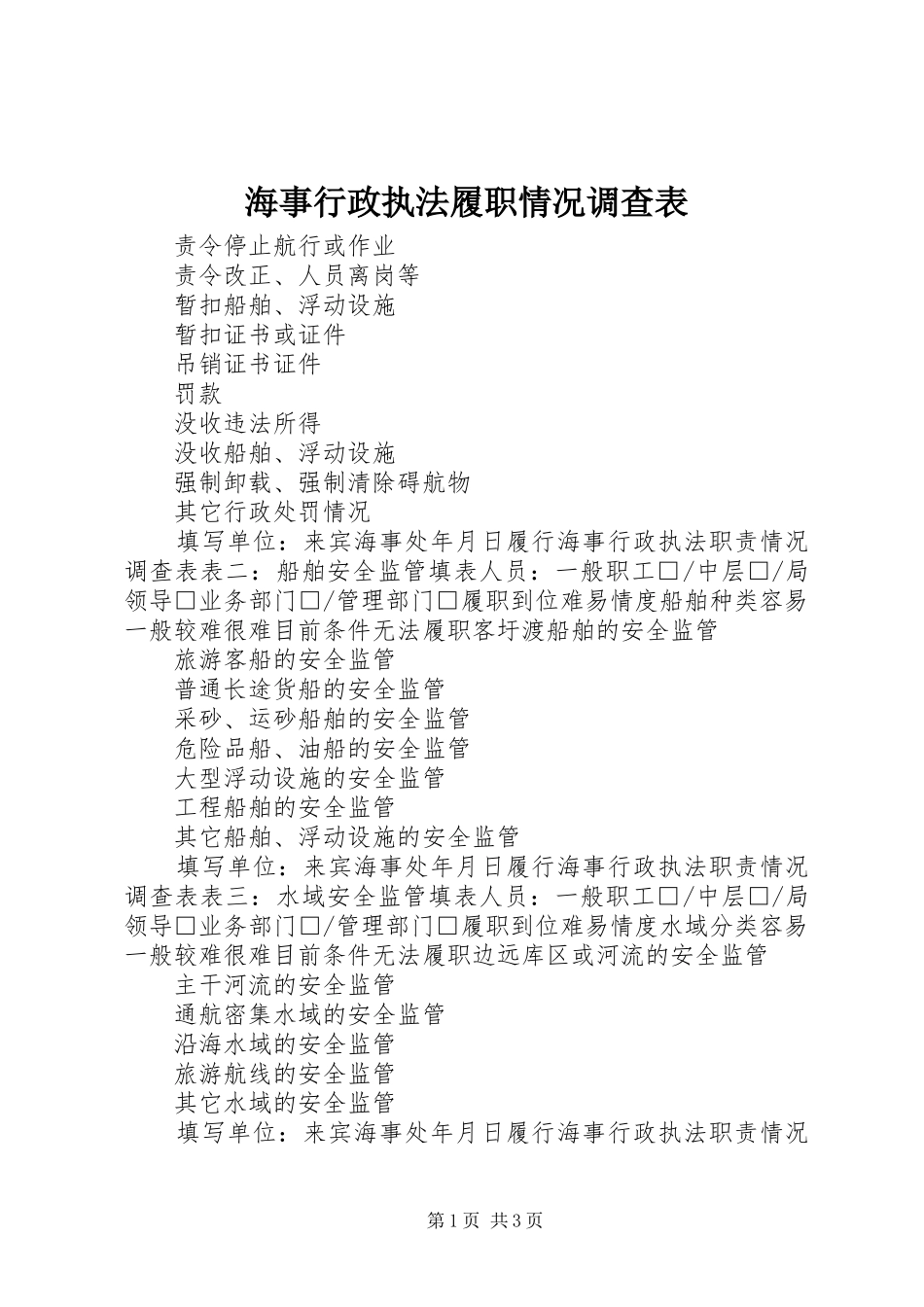 2024年海事行政执法履职情况调查表_第1页