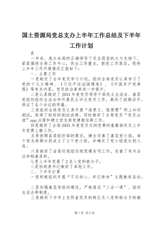 2024年国土资源局党总支办上半年工作总结及下半年工作计划