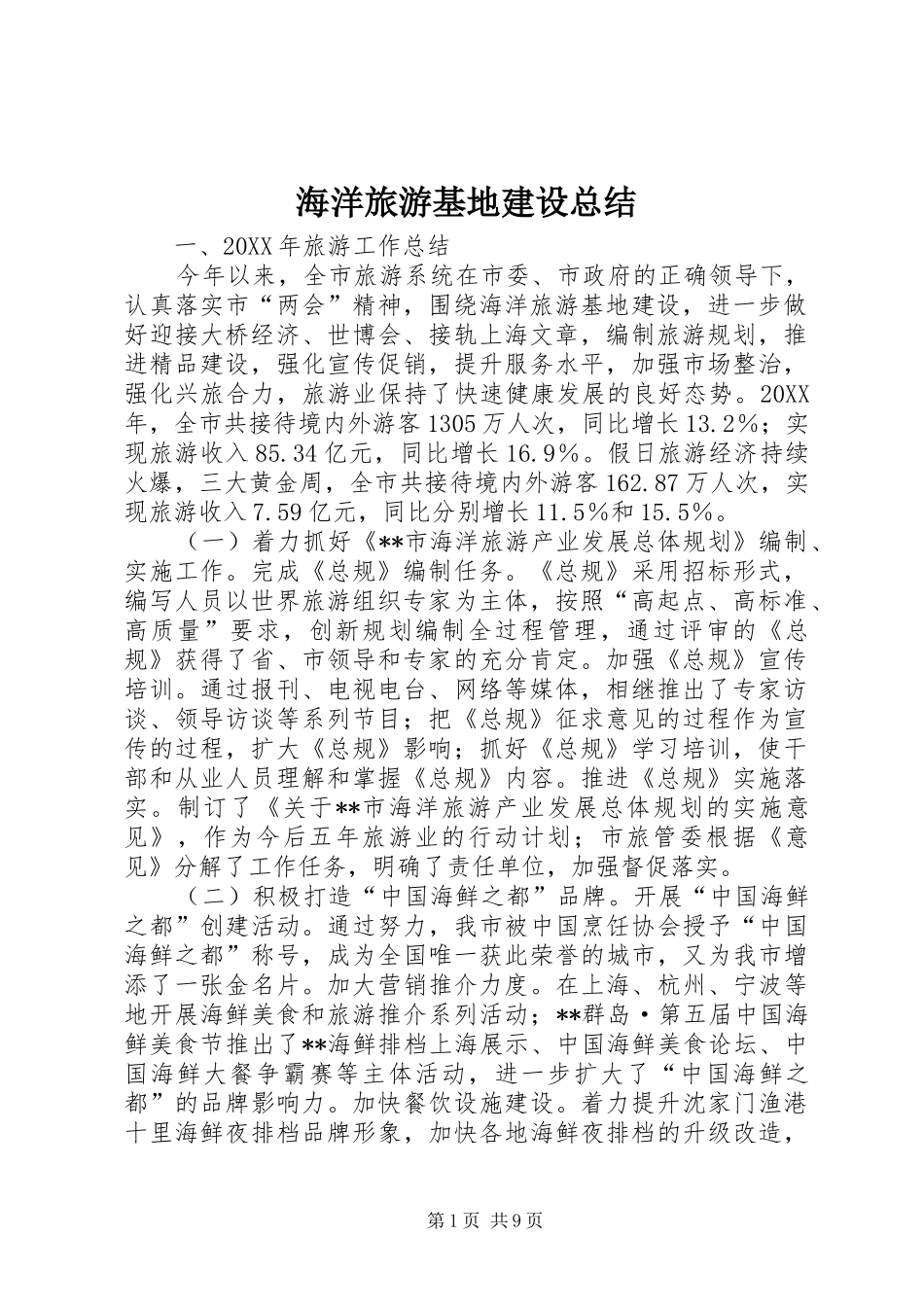2024年海洋旅游基地建设总结_第1页