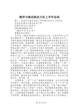 2024年海洋与渔业执法大队上半年总结