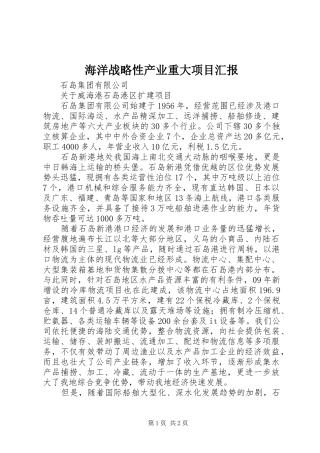 2024年海洋战略性产业重大项目汇报