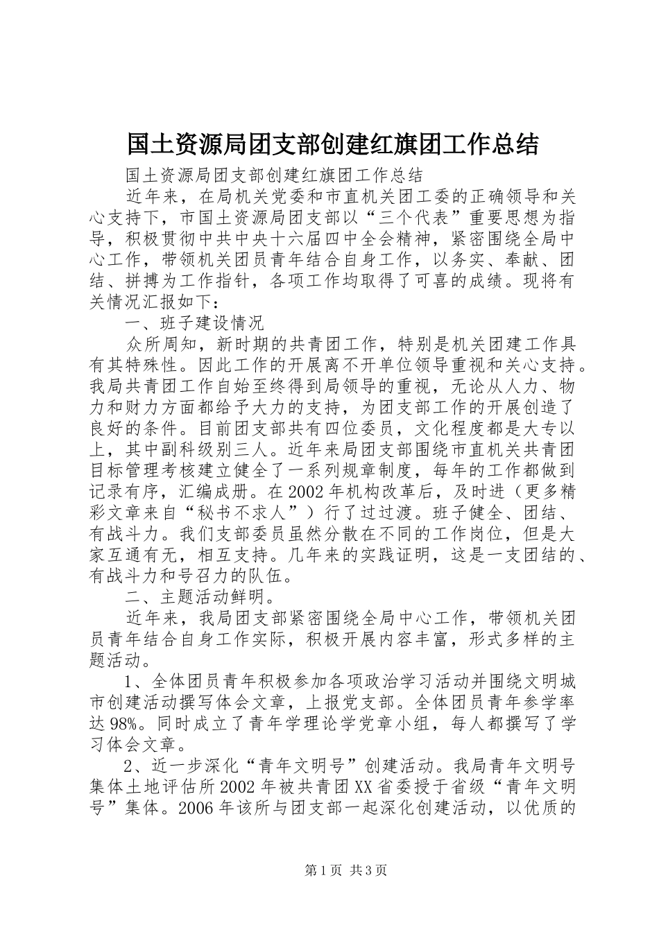 2024年国土资源局团支部创建红旗团工作总结_第1页