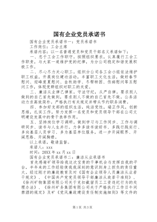 2024年国有企业党员承诺书