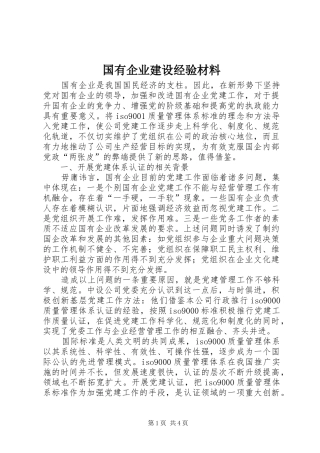 2024年国有企业建设经验材料