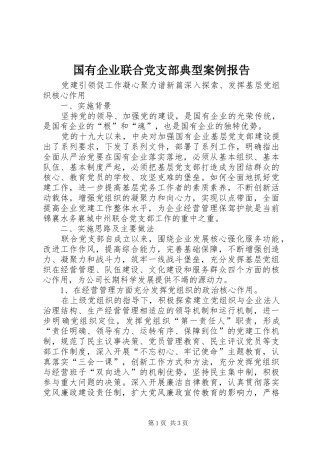 2024年国有企业联合党支部典型案例报告