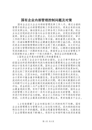 2024年国有企业内部管理控制问题及对策