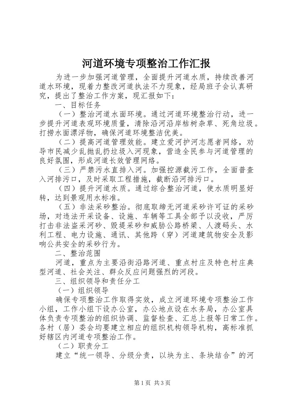 2024年河道环境专项整治工作汇报_第1页