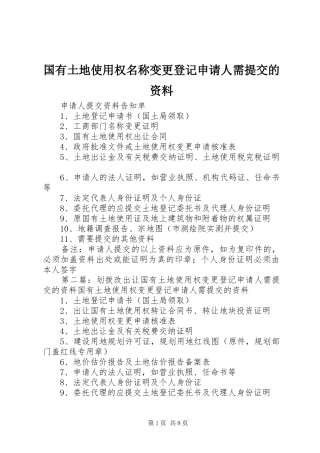 2024年国有土地使用权名称变更登记申请人需提交的资料