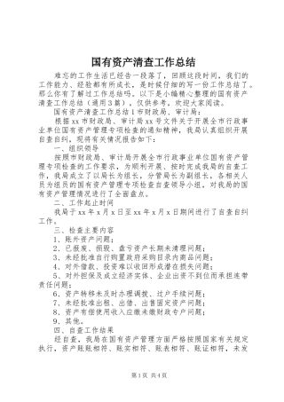 2024年国有资产清查工作总结