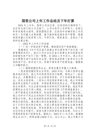 2024年国资公司上年工作总结及下年打算
