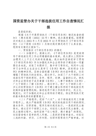 2024年国资监管办关于干部选拔任用工作自查情况汇报