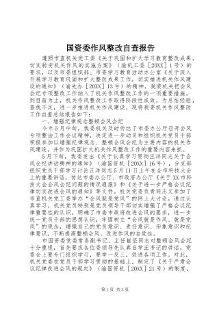 2024年国资委作风整改自查报告