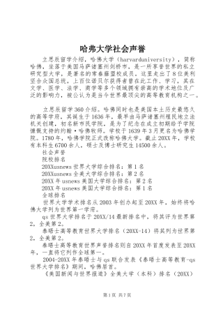 2024年哈弗大学社会声誉