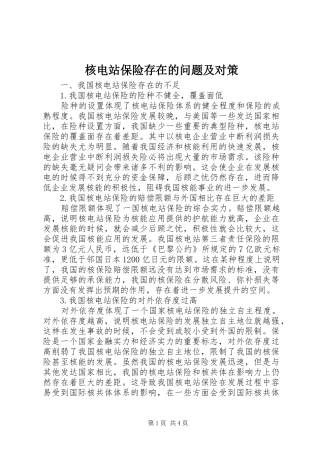 2024年核电站保险存在的问题及对策