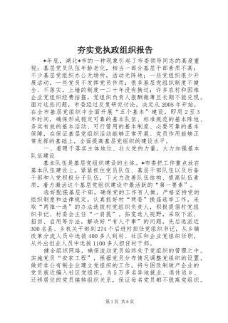 2024年夯实党执政组织报告