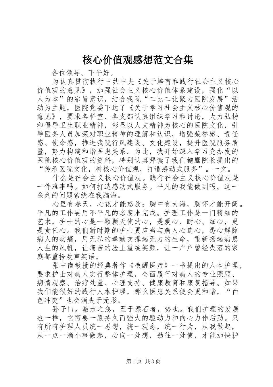 2024年核心价值观感想范文合集_第1页