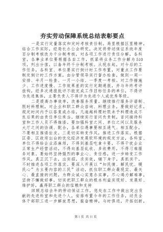 2024年夯实劳动保障系统总结表彰要点