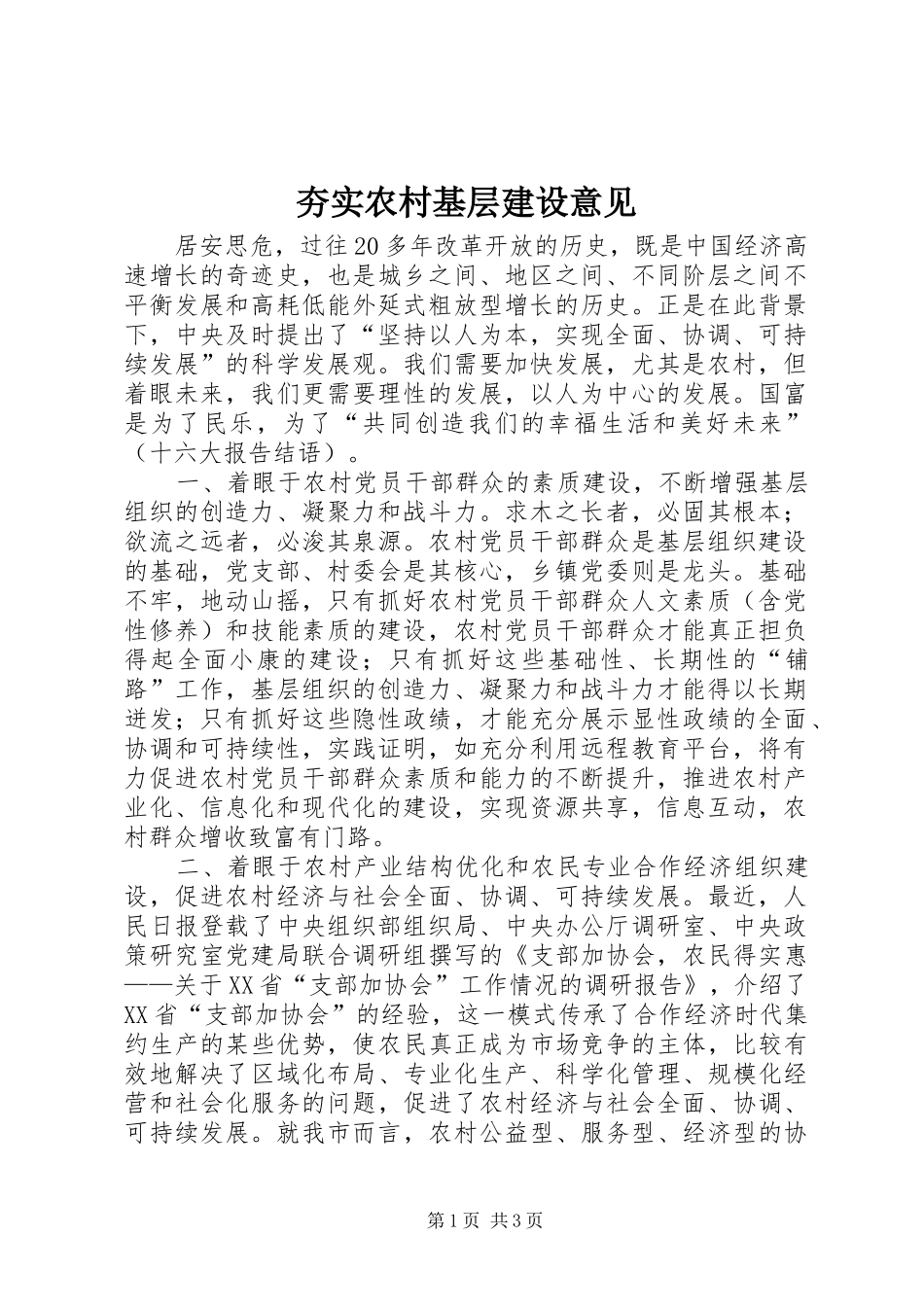 2024年夯实农村基层建设意见_第1页