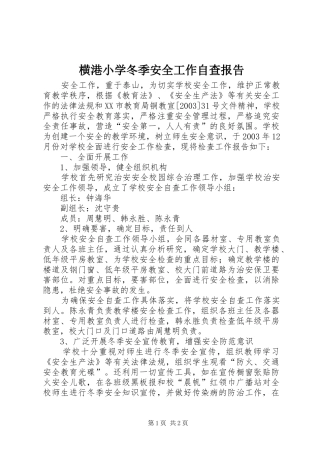 2024年横港小学冬季安全工作自查报告