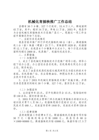 2024年机械化育插秧推广工作总结