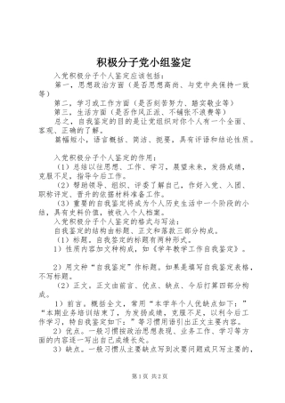 2024年积极分子党小组鉴定