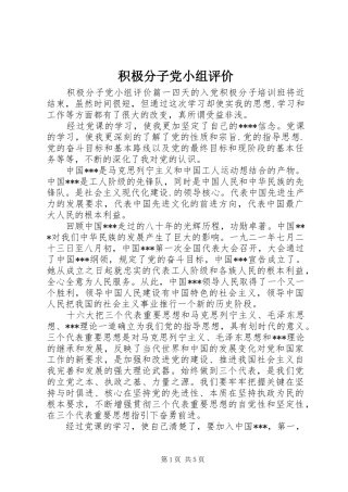 2024年积极分子党小组评价