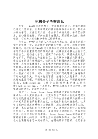 2024年积极分子考察意见