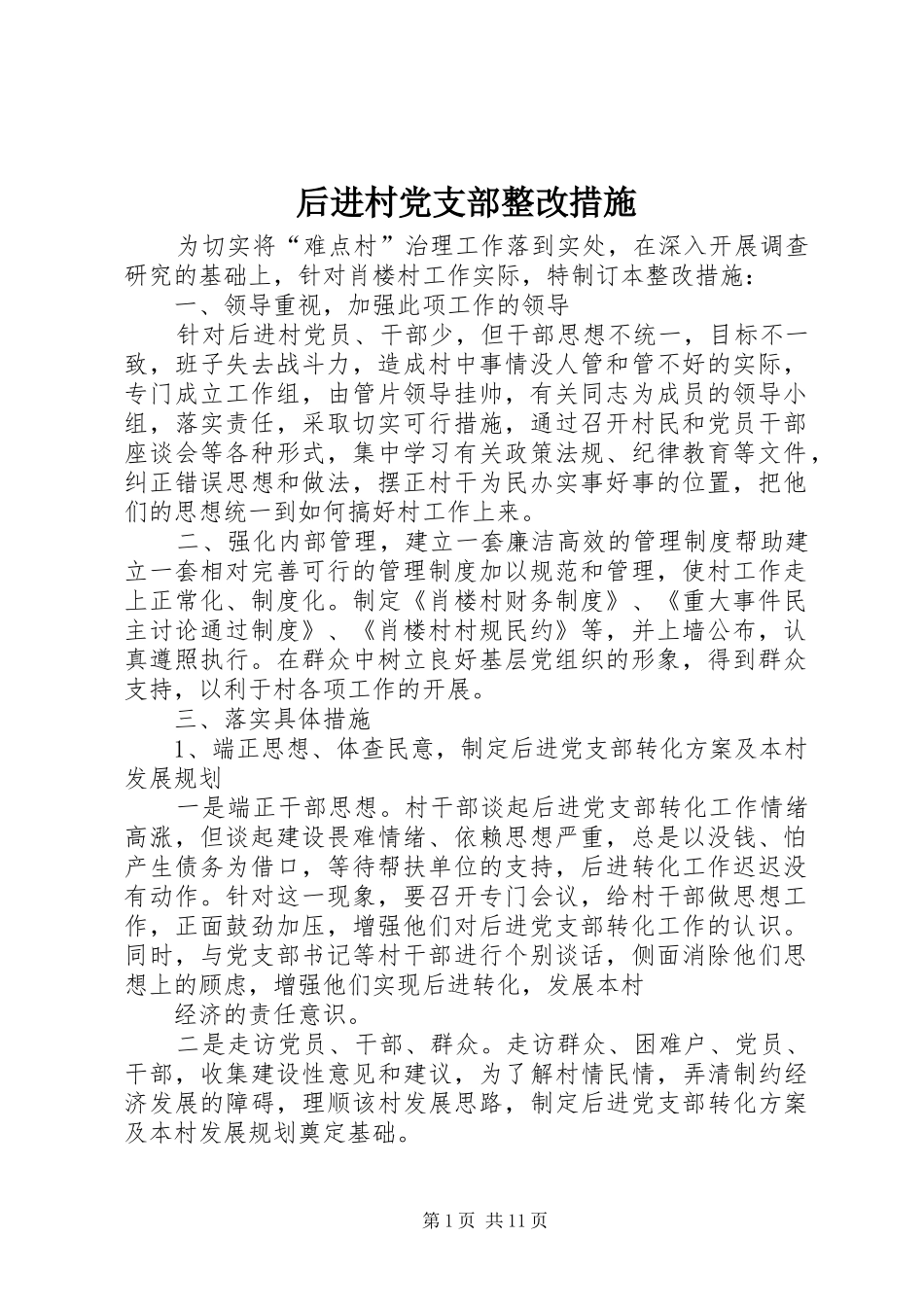 2024年后进村党支部整改措施_第1页