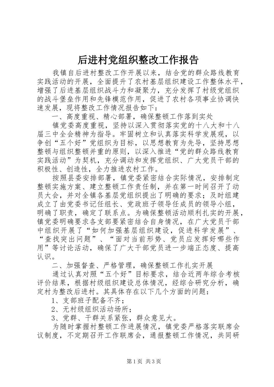 2024年后进村党组织整改工作报告_第1页