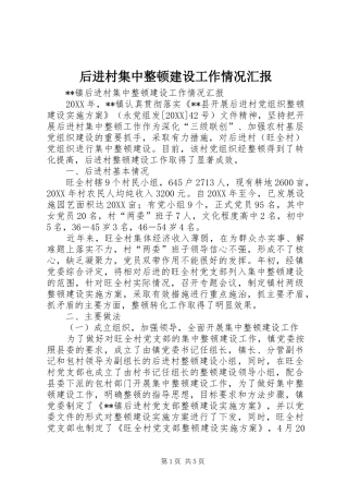 2024年后进村集中整顿建设工作情况汇报