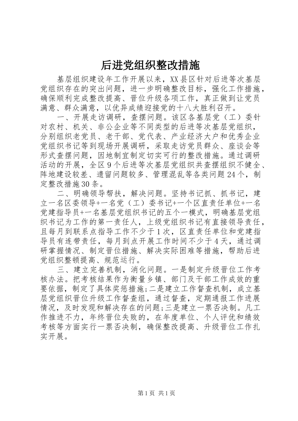 2024年后进党组织整改措施_第1页