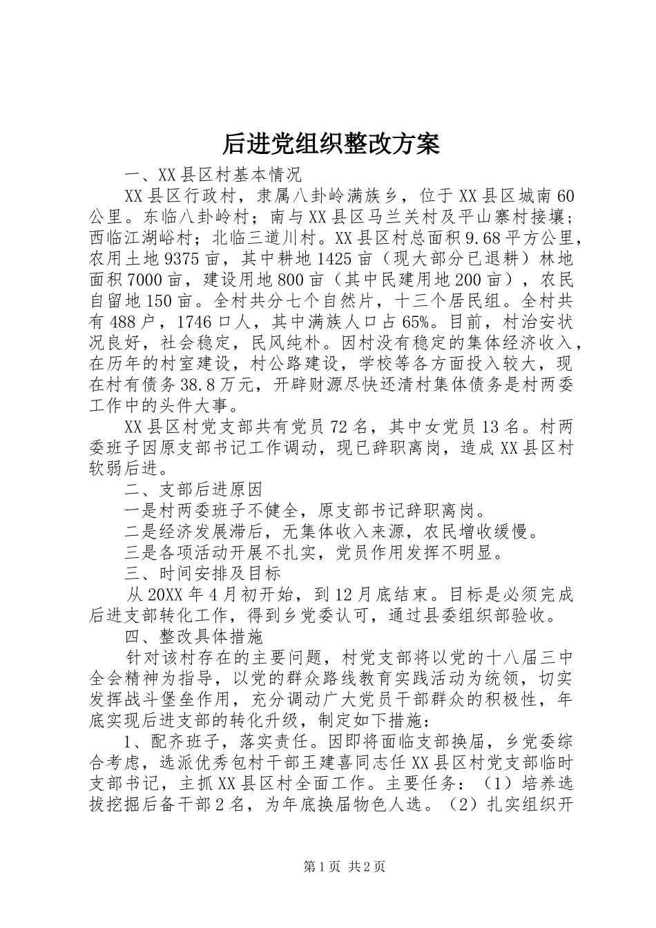 2024年后进党组织整改方案_第1页