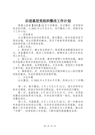2024年后进基层党组织整改工作计划