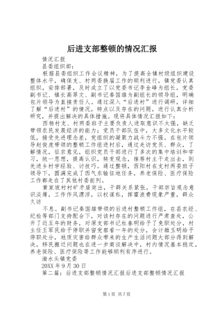2024年后进支部整顿的情况汇报