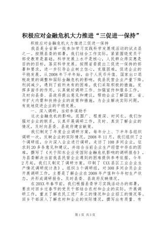 2024年积极应对金融危机大力推进三促进一保持