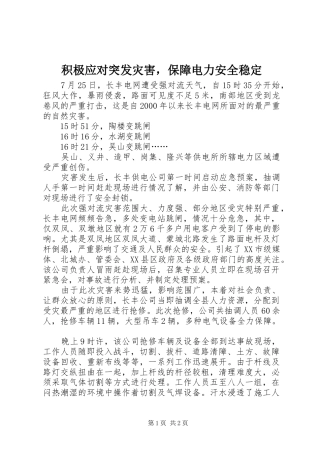 2024年积极应对突发灾害，保障电力安全稳定