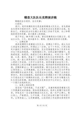 2024年稽查大队队长竞聘演讲稿