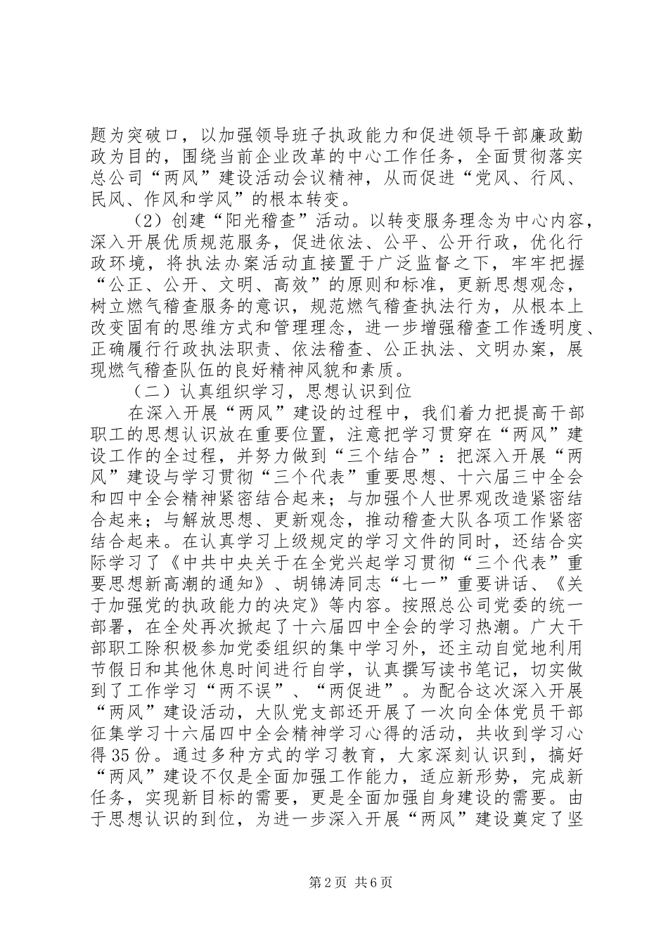 2024年稽查大队两风建设工作总结_第2页