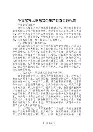 2024年呼吉尔特卫生院安全生产自查自纠报告