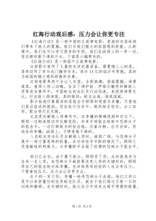 2024年红海行动观后感压力会让你更专注
