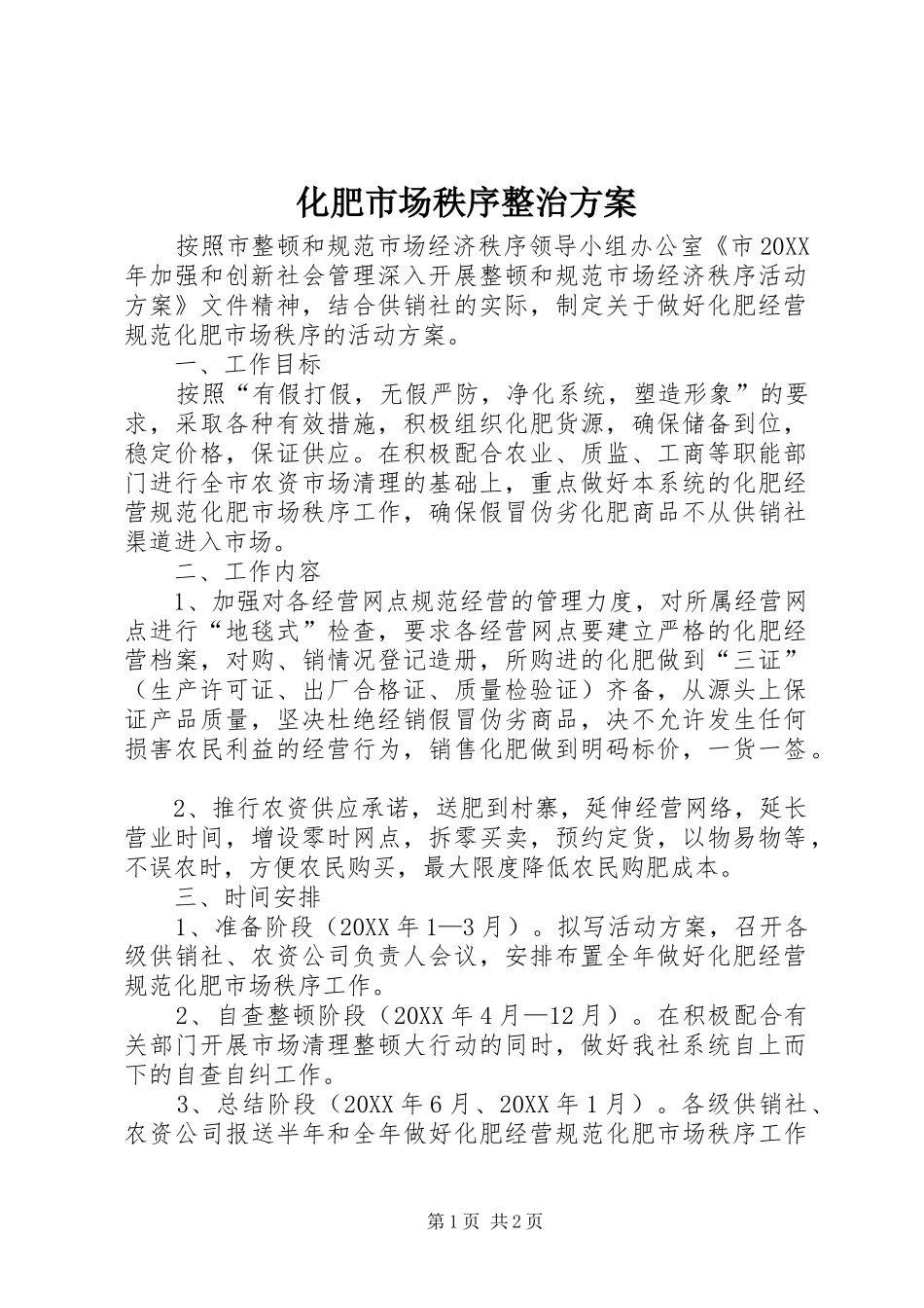 2024年化肥市场秩序整治方案_第1页