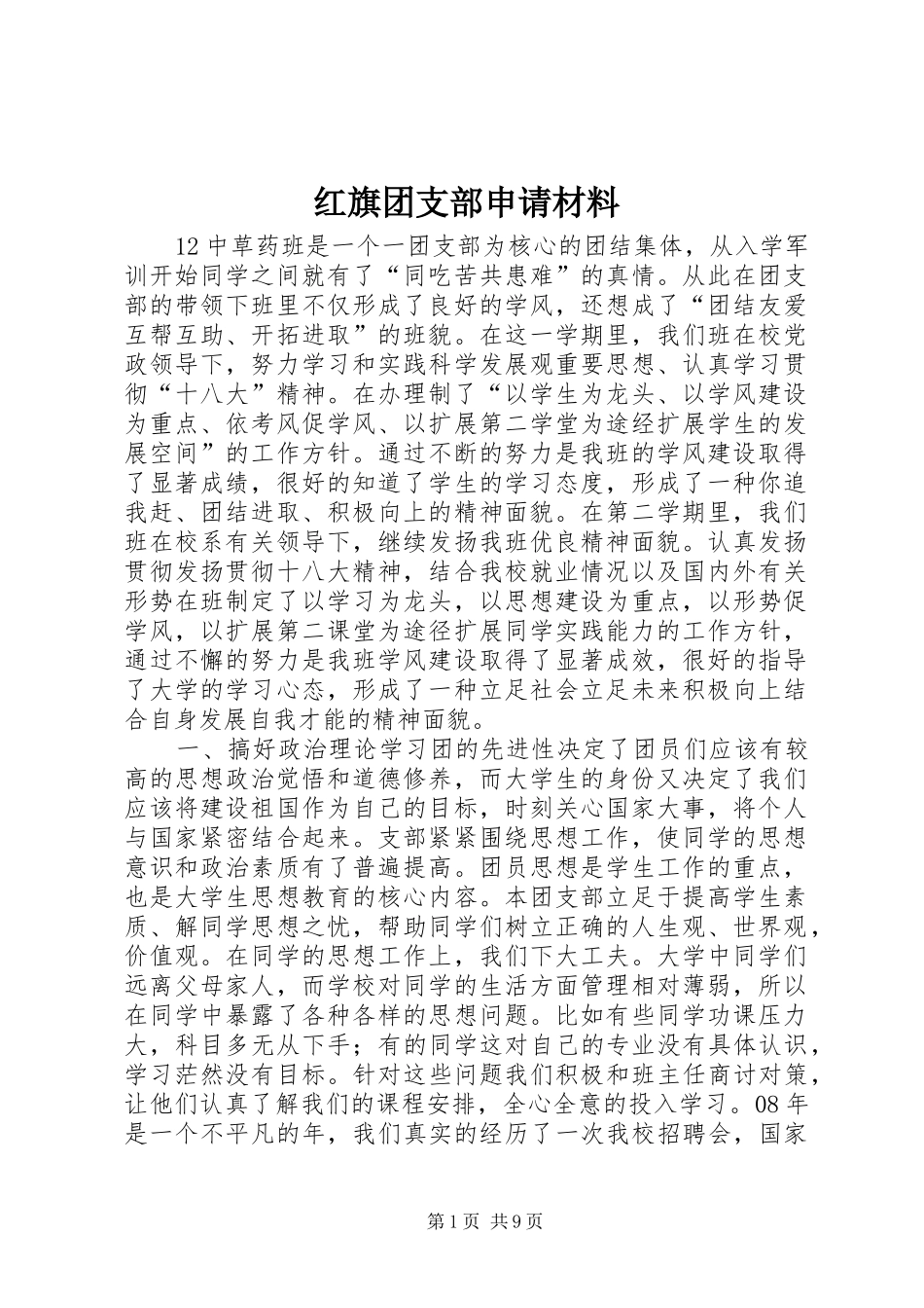 2024年红旗团支部申请材料_第1页