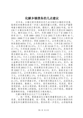 2024年化解乡镇债务的几点建议