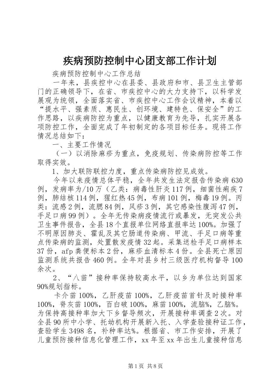 2024年疾病预防控制中心团支部工作计划_第1页